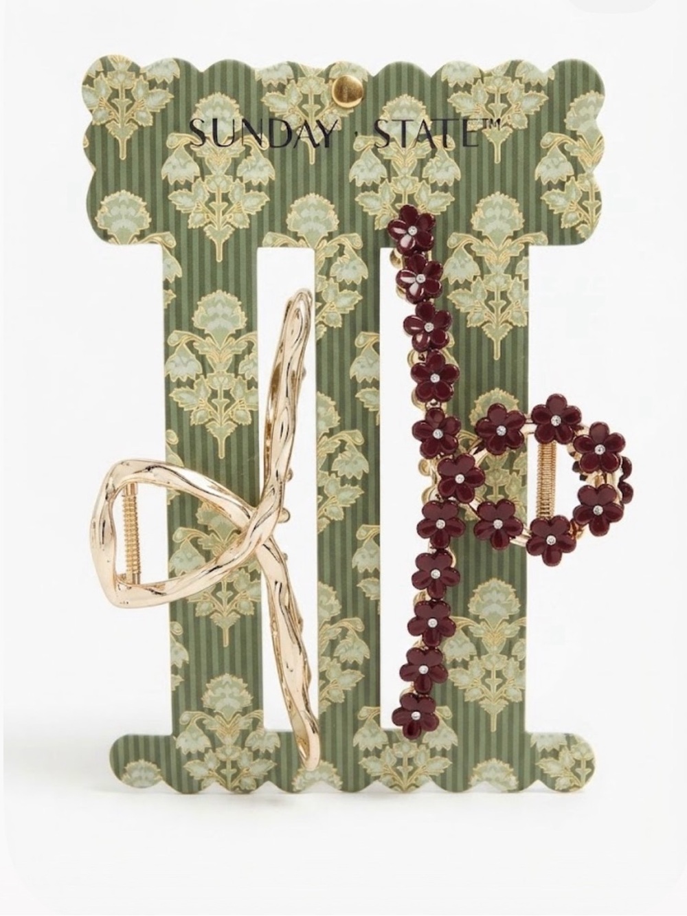 NWT ⚜️🌺⚜️ Sunday State Hair Claw Clip Set Gold Toned & Floral